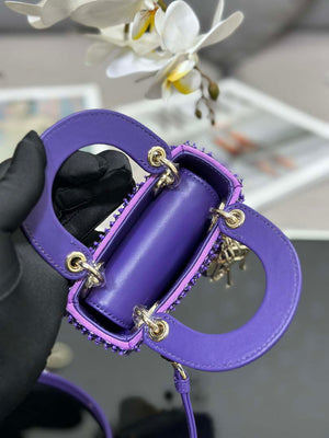 Dior S0856 MICRO LADY BAG Horizon Metallic Cannage Lambskin embroidery beads Purple - Default Title - View 7