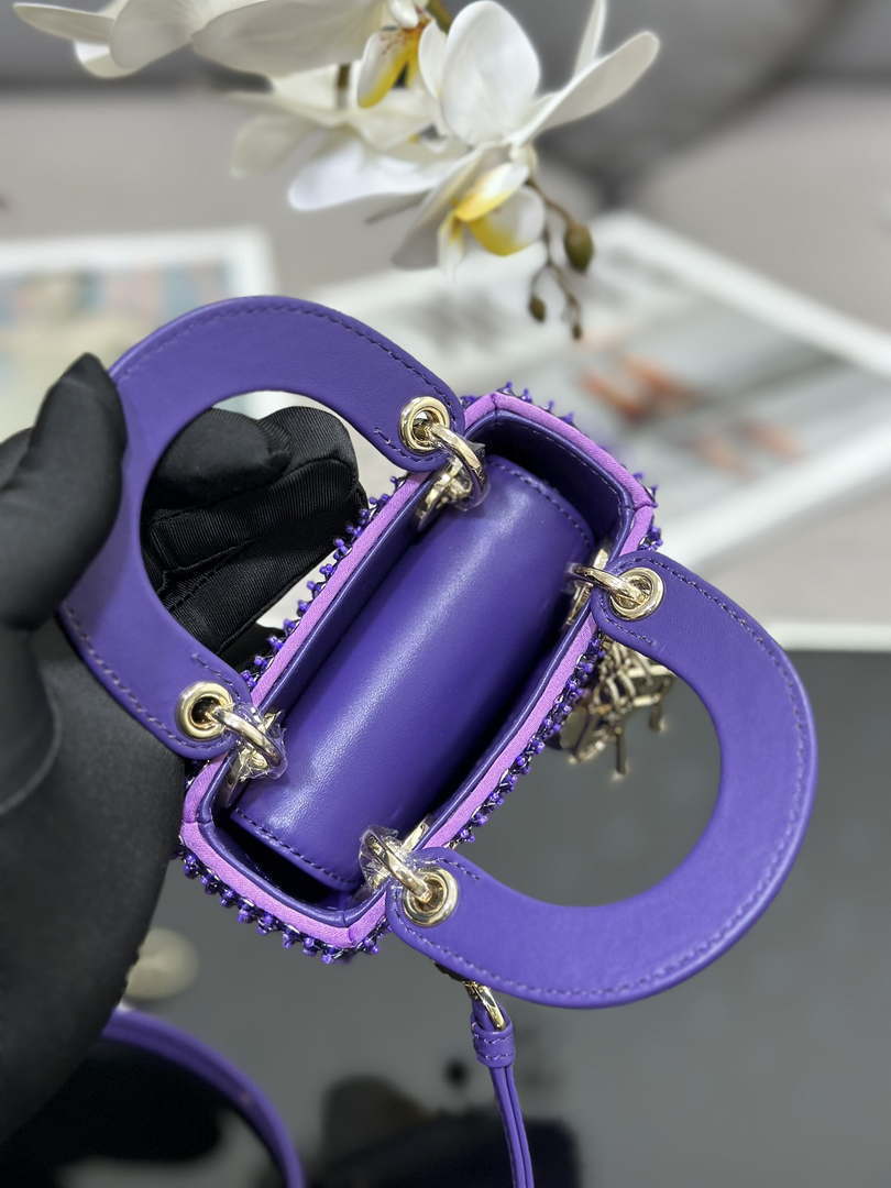 Dior S0856 MICRO LADY BAG Horizon Metallic Cannage Lambskin embroidery beads Purple - Default Title - View 7