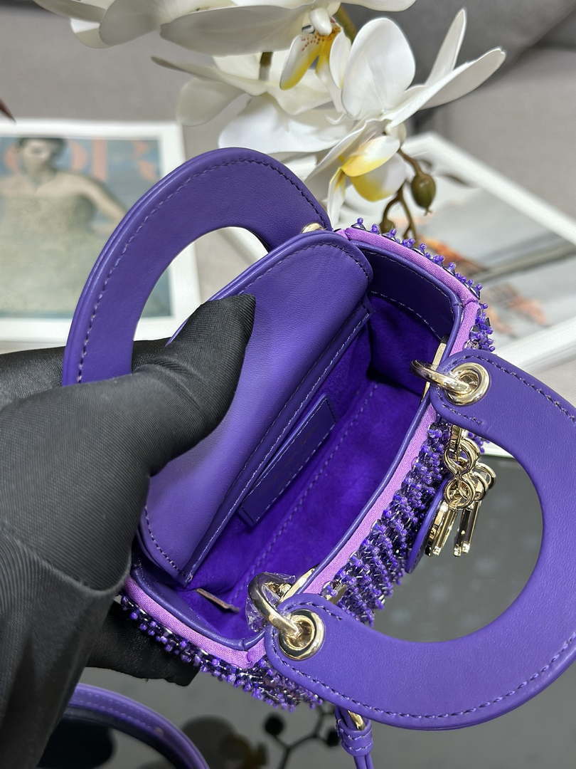 Dior S0856 MICRO LADY BAG Horizon Metallic Cannage Lambskin embroidery beads Purple