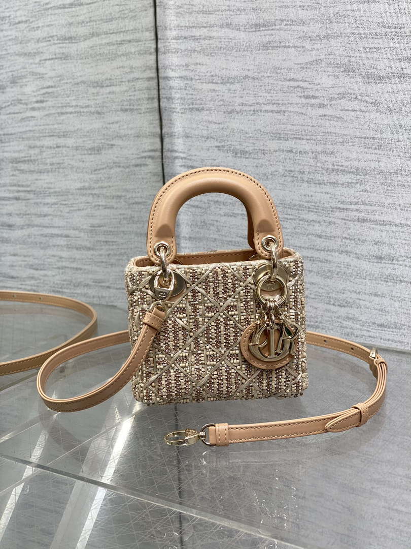 Dior S0856 MICRO LADY BAG Limited edition handmade beads Lambskin  Apricot