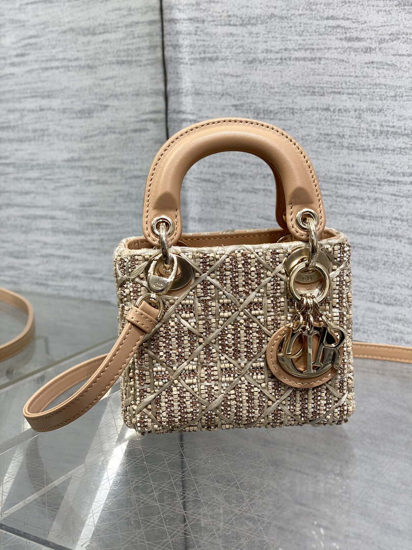 Dior S0856 MICRO LADY BAG Limited edition handmade beads Lambskin  Apricot
