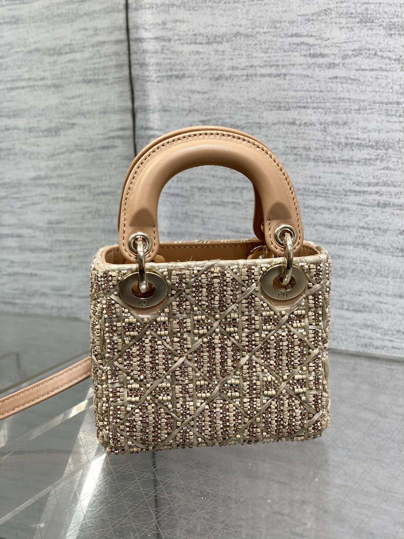 Dior S0856 MICRO LADY BAG Limited edition handmade beads Lambskin  Apricot