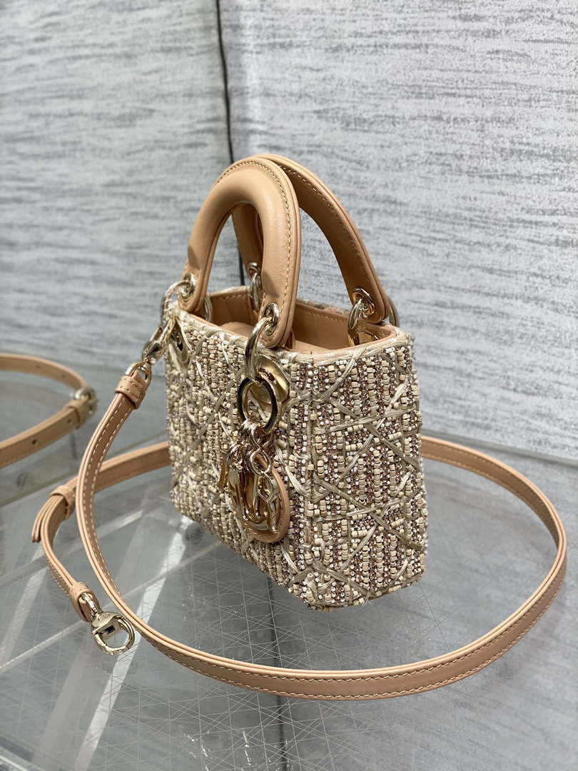 Dior S0856 MICRO LADY BAG Limited edition handmade beads Lambskin  Apricot