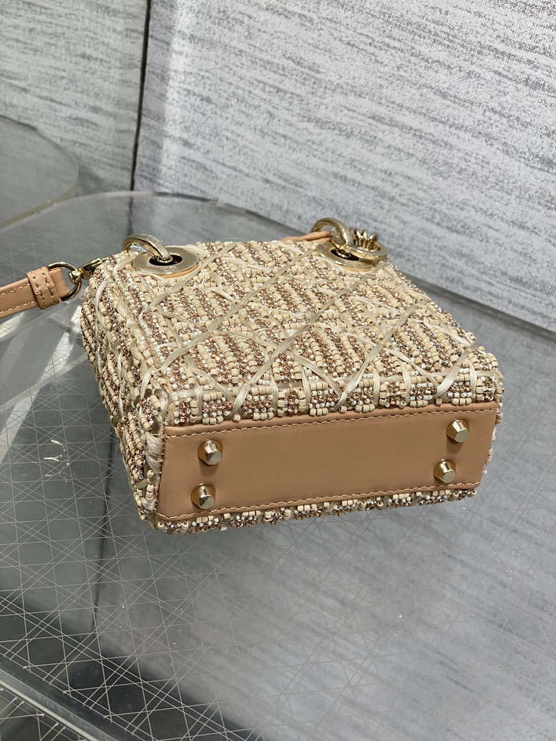 Dior S0856 MICRO LADY BAG Limited edition handmade beads Lambskin  Apricot