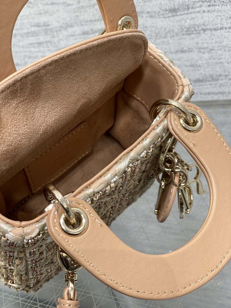 Dior S0856 MICRO LADY BAG Limited edition handmade beads Lambskin  Apricot