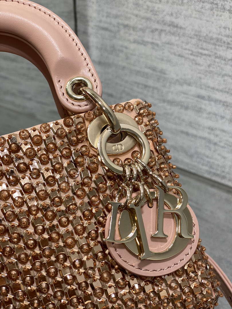 Dior S0856 MICRO LADY BAG Limited edition handmade beads Lambskin Pink - Default Title - View 3