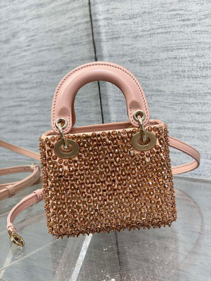 Dior S0856 MICRO LADY BAG Limited edition handmade beads Lambskin Pink - Default Title - View 4