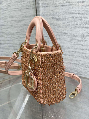 Dior S0856 MICRO LADY BAG Limited edition handmade beads Lambskin Pink - Default Title - View 5