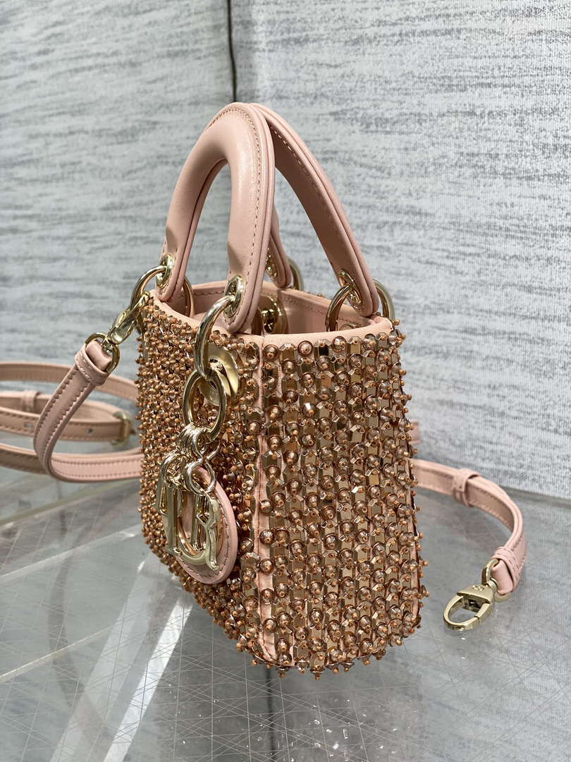 Dior S0856 MICRO LADY BAG Limited edition handmade beads Lambskin Pink