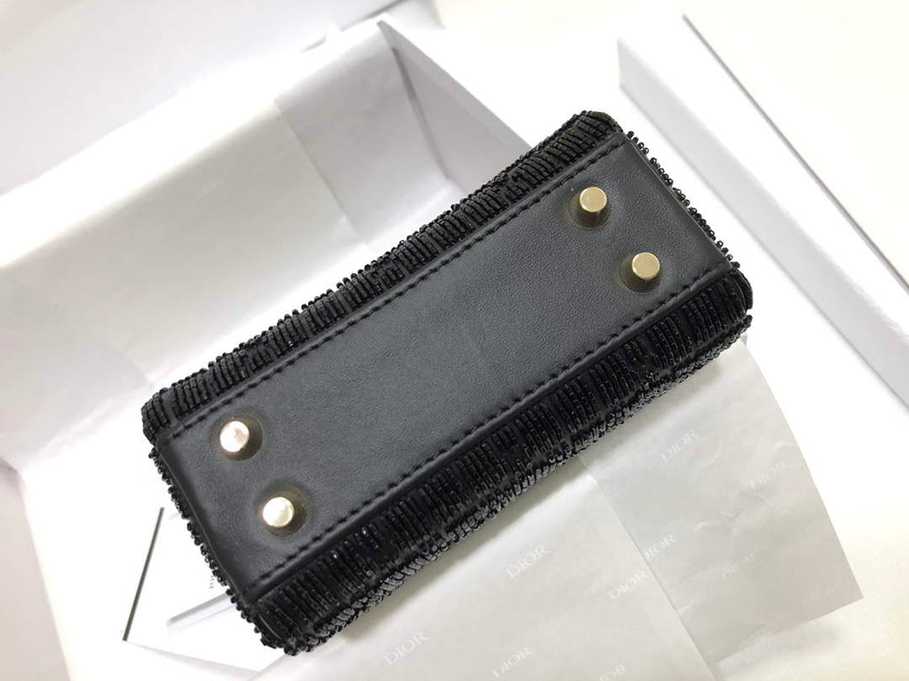 Dior S0856 MICRO LADY DIOR BAG Horizon Black Metallic Cannage Lambskin Embroidered with Beads