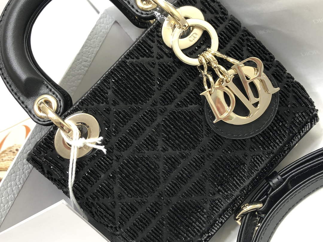 Dior S0856 MICRO LADY DIOR BAG Horizon Black Metallic Cannage Lambskin Embroidered with Beads - Default Title - View 5