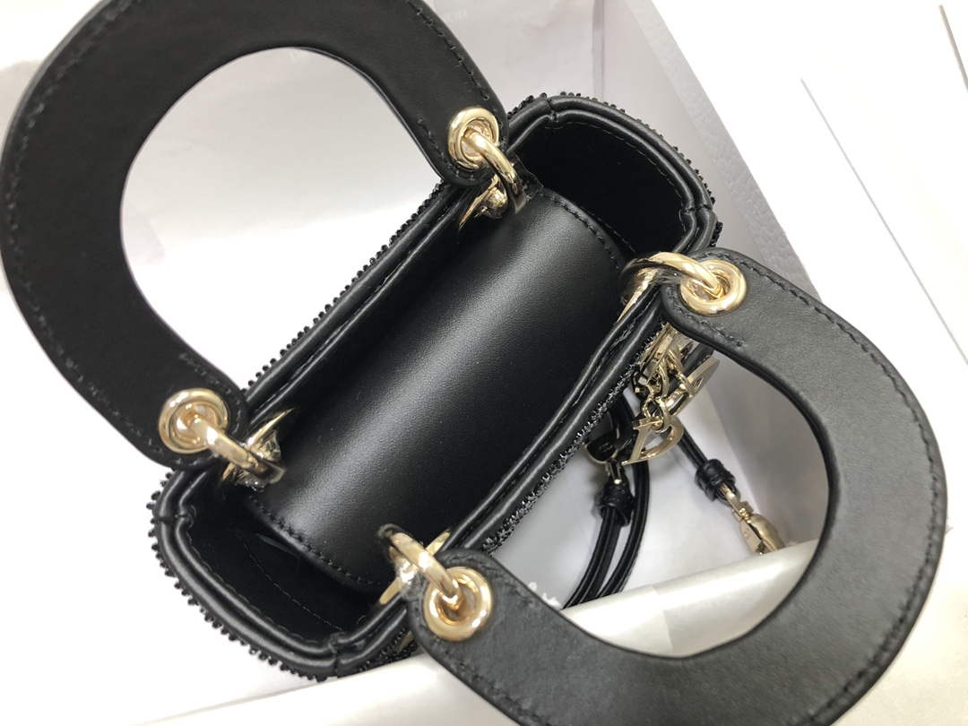 Dior S0856 MICRO LADY DIOR BAG Horizon Black Metallic Cannage Lambskin Embroidered with Beads - Default Title - View 7