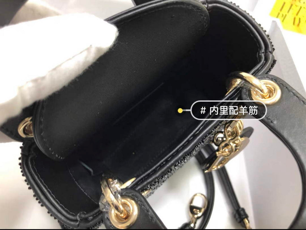 Dior S0856 MICRO LADY DIOR BAG Horizon Black Metallic Cannage Lambskin Embroidered with Beads