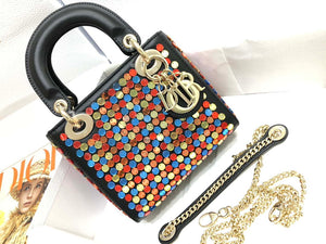 Dior S0856 Micro Lady Dior Bag Horizon Black Metallic Cannage Lambskin with multicolor embroidery sequins - Default Title - View 1
