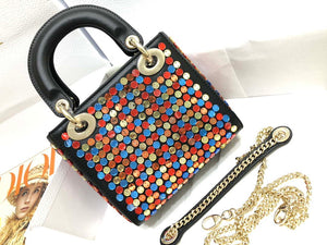 Dior S0856 Micro Lady Dior Bag Horizon Black Metallic Cannage Lambskin with multicolor embroidery sequins - Default Title - View 2