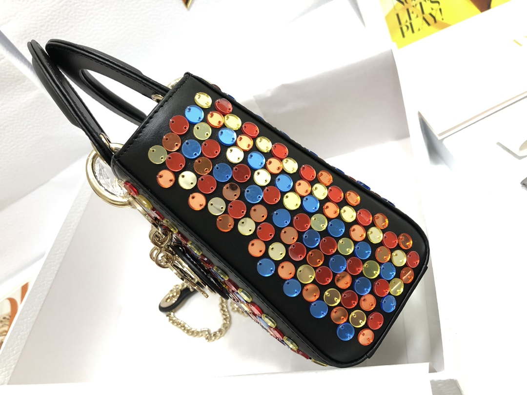 Dior S0856 Micro Lady Dior Bag Horizon Black Metallic Cannage Lambskin with multicolor embroidery sequins