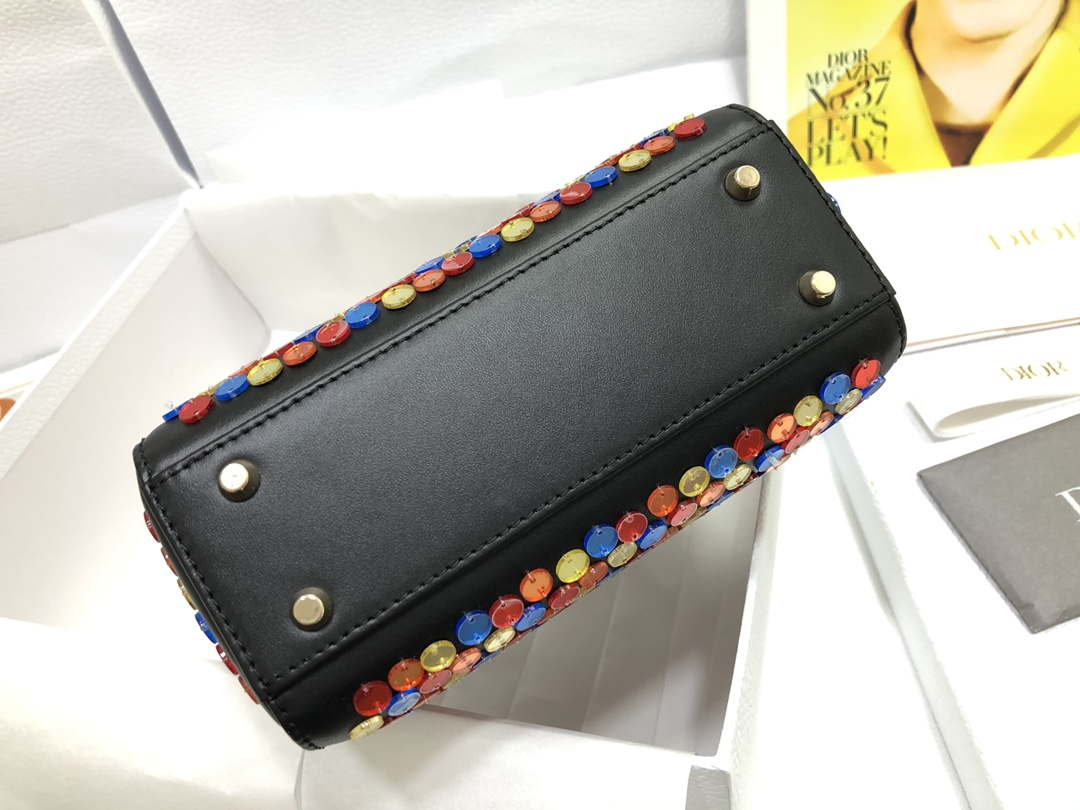Dior S0856 Micro Lady Dior Bag Horizon Black Metallic Cannage Lambskin with multicolor embroidery sequins