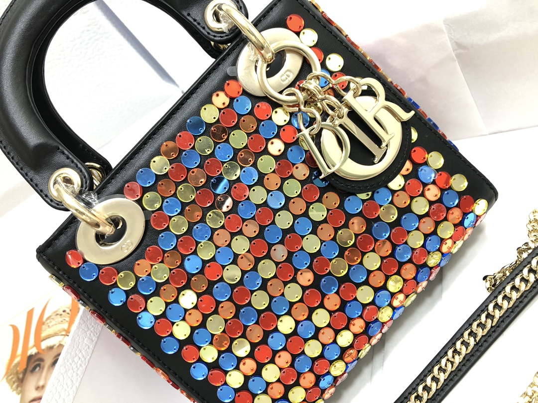 Dior S0856 Micro Lady Dior Bag Horizon Black Metallic Cannage Lambskin with multicolor embroidery sequins - Default Title - View 5