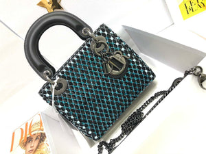 Dior S0856 Micro Lady Dior Bag Horizon Black Metallic Cannage Lambskin with Blue embroidery sequins - Default Title - View 1