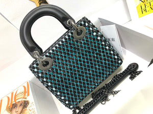 Dior S0856 Micro Lady Dior Bag Horizon Black Metallic Cannage Lambskin with Blue embroidery sequins - Default Title - View 2
