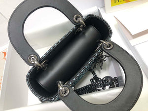 Dior S0856 Micro Lady Dior Bag Horizon Black Metallic Cannage Lambskin with Blue embroidery sequins - Default Title - View 7