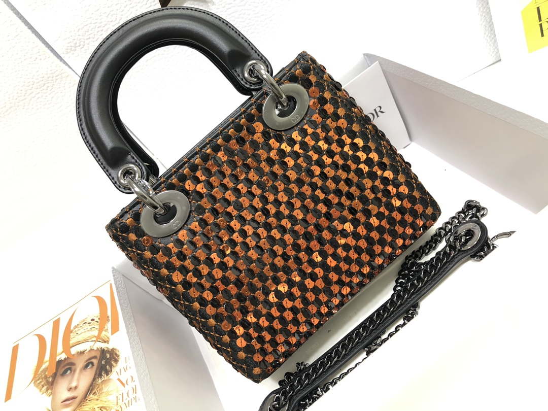 Dior S0856 Micro Lady Dior Bag Horizon Black Metallic Cannage Lambskin with Gold embroidery sequins - Default Title - View 2
