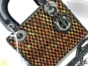 Dior S0856 Micro Lady Dior Bag Horizon Black Metallic Cannage Lambskin with Gold embroidery sequins - Default Title - View 5