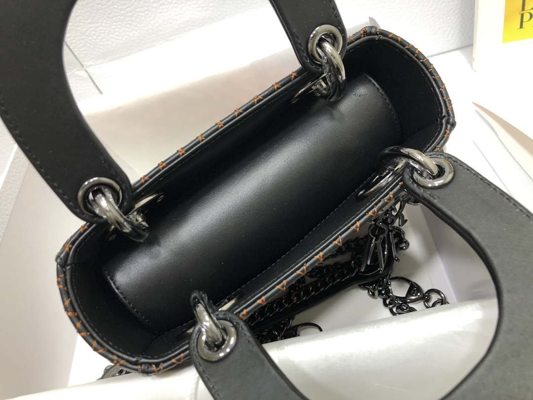 Dior S0856 Micro Lady Dior Bag Horizon Black Metallic Cannage Lambskin with Gold embroidery sequins - Default Title - View 7