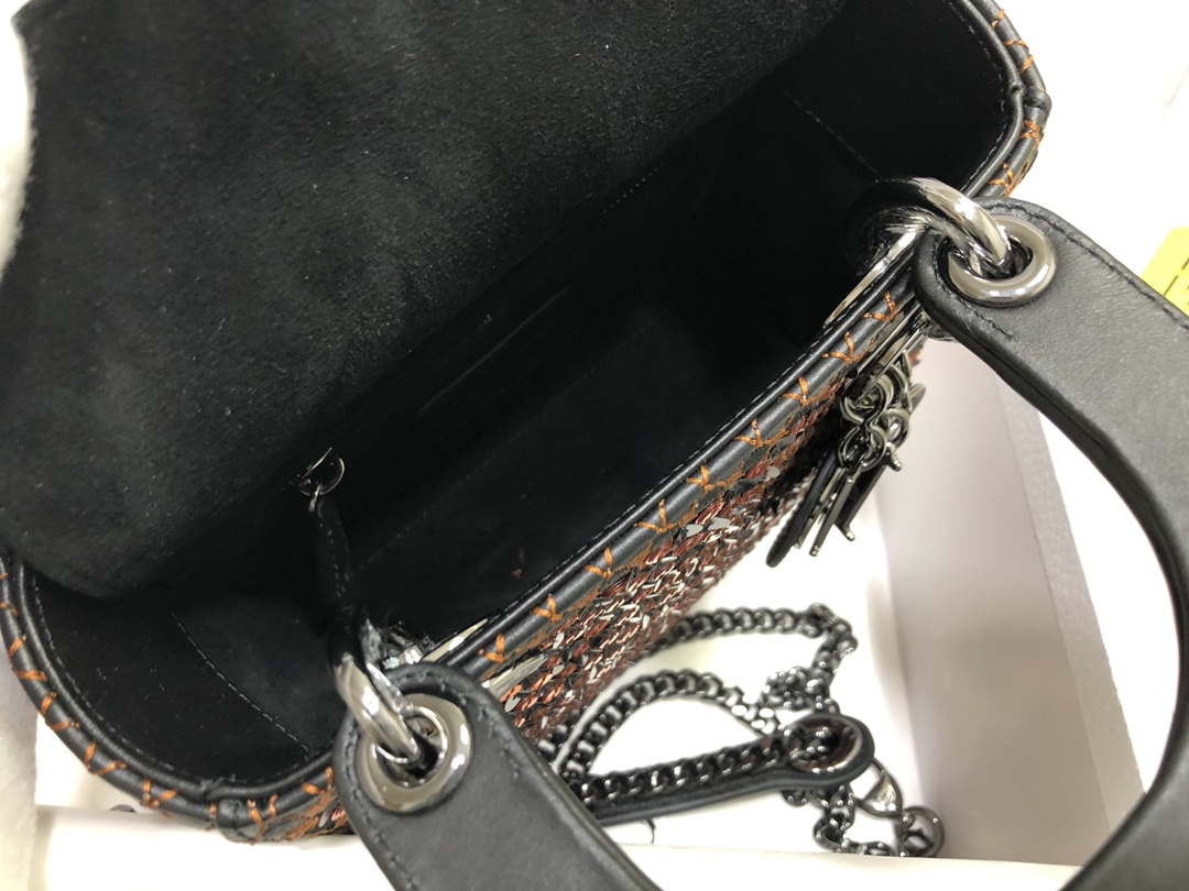 Dior S0856 Micro Lady Dior Bag Horizon Black Metallic Cannage Lambskin with Gold embroidery sequins