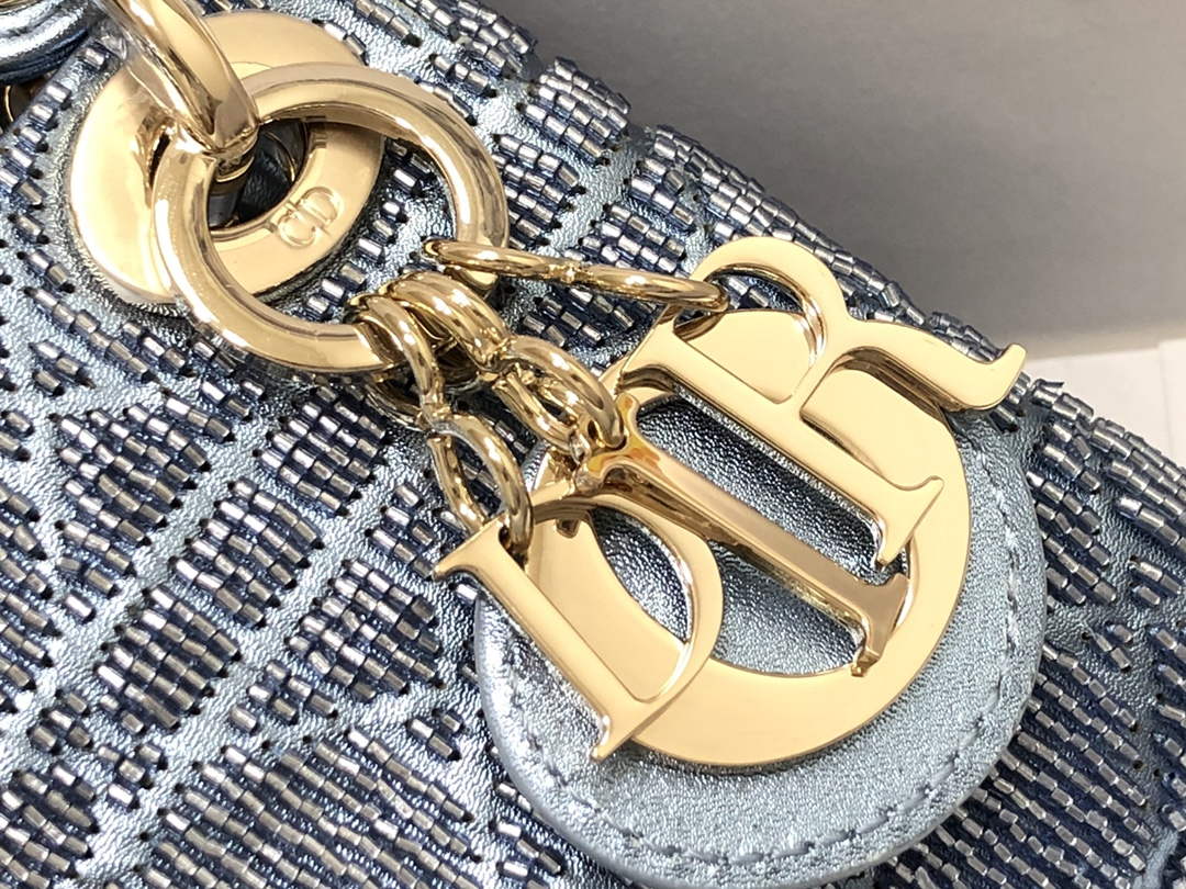 Dior S0856 MICRO LADY DIOR BAG Horizon Blue Metallic Cannage Lambskin Embroidered with Beads