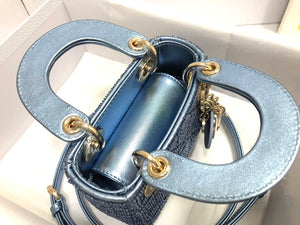 Dior S0856 MICRO LADY DIOR BAG Horizon Blue Metallic Cannage Lambskin Embroidered with Beads - Default Title - View 7