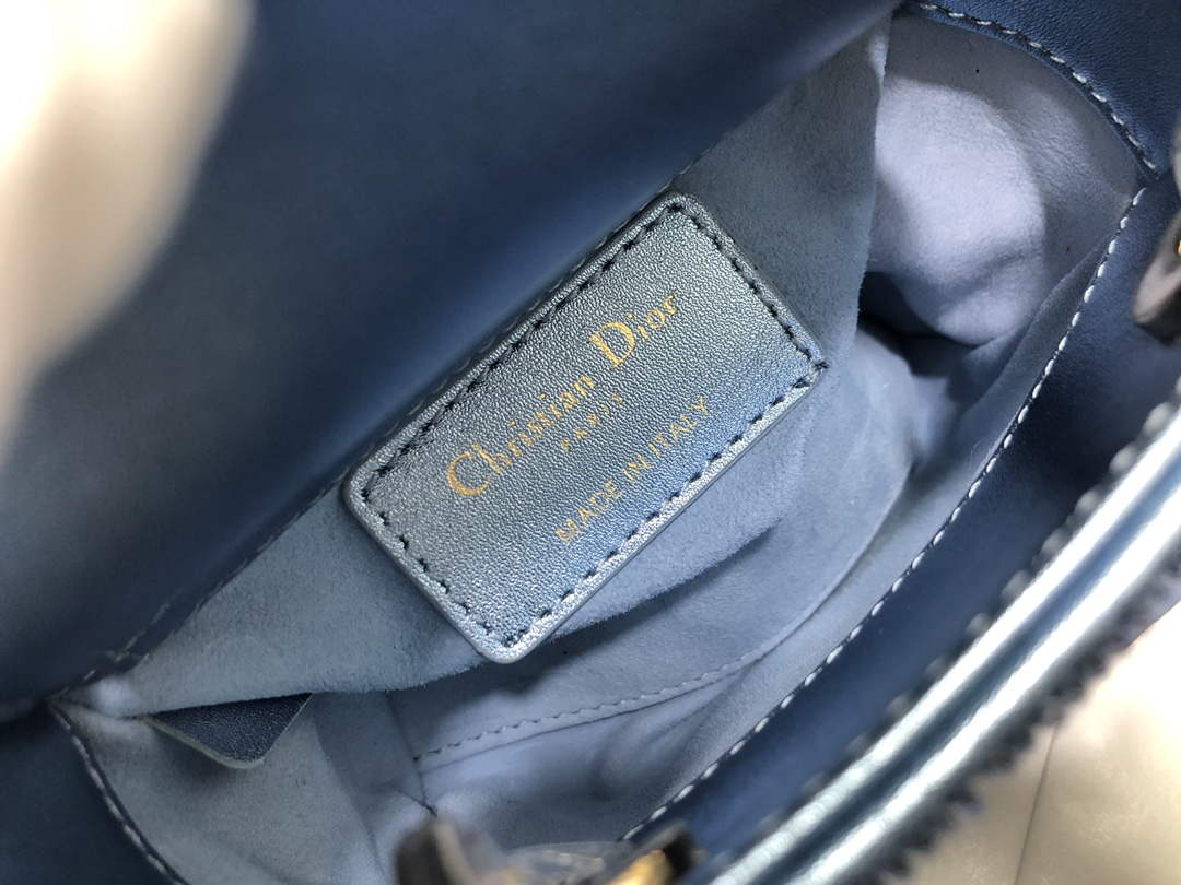Dior S0856 MICRO LADY DIOR BAG Horizon Blue Metallic Cannage Lambskin Embroidered with Beads - Default Title - View 9