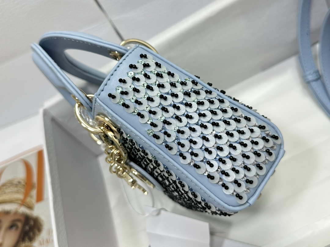 Dior S0856 Micro Lady Dior Bag Horizon Blue Metallic Cannage Lambskin embroidery sequins - Default Title - View 3