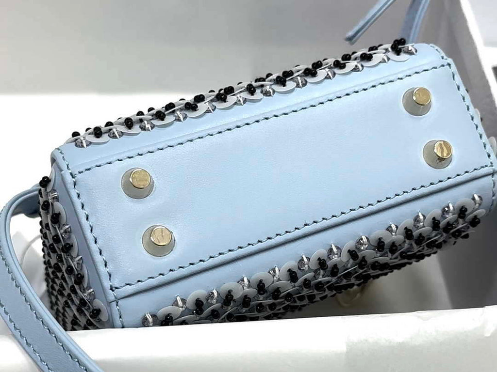 Dior S0856 Micro Lady Dior Bag Horizon Blue Metallic Cannage Lambskin embroidery sequins