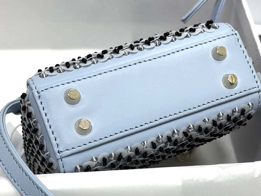 Dior S0856 Micro Lady Dior Bag Horizon Blue Metallic Cannage Lambskin embroidery sequins