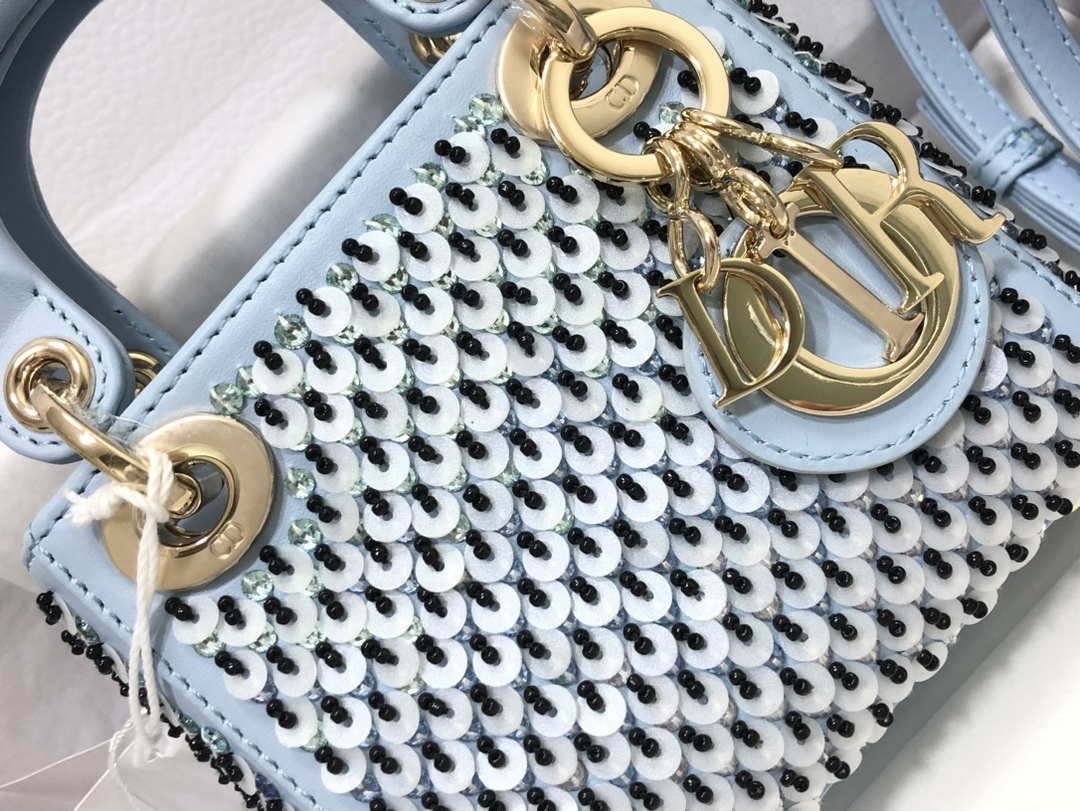 Dior S0856 Micro Lady Dior Bag Horizon Blue Metallic Cannage Lambskin embroidery sequins - Default Title - View 5