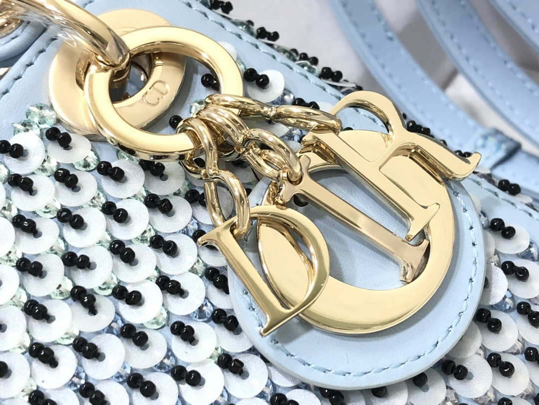 Dior S0856 Micro Lady Dior Bag Horizon Blue Metallic Cannage Lambskin embroidery sequins