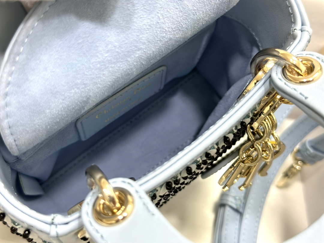 Dior S0856 Micro Lady Dior Bag Horizon Blue Metallic Cannage Lambskin embroidery sequins - Default Title - View 8