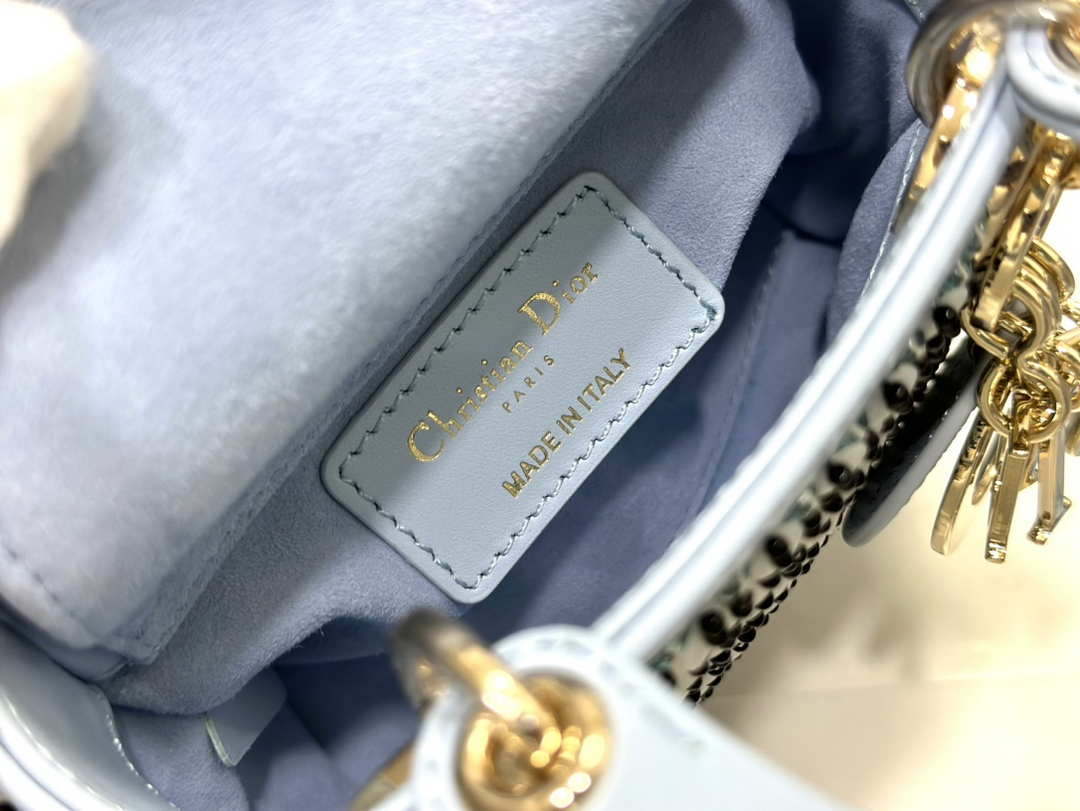Dior S0856 Micro Lady Dior Bag Horizon Blue Metallic Cannage Lambskin embroidery sequins
