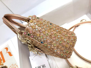 Dior S0856 MICRO LADY DIOR BAG Horizon Gold Metallic Cannage Lambskin With Round Diamond - Default Title - View 3
