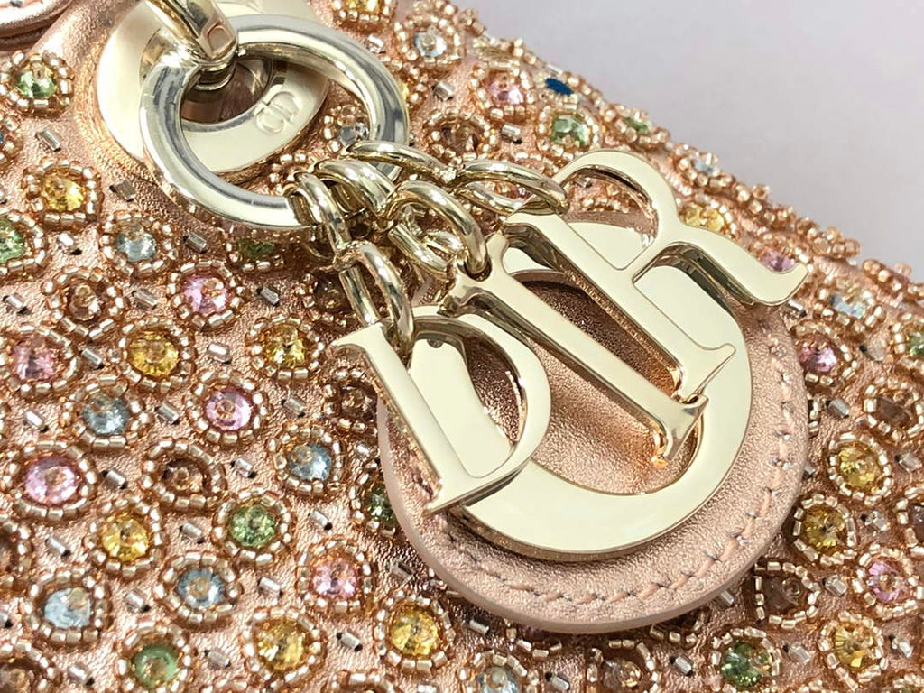 Dior S0856 MICRO LADY DIOR BAG Horizon Gold Metallic Cannage Lambskin With Round Diamond