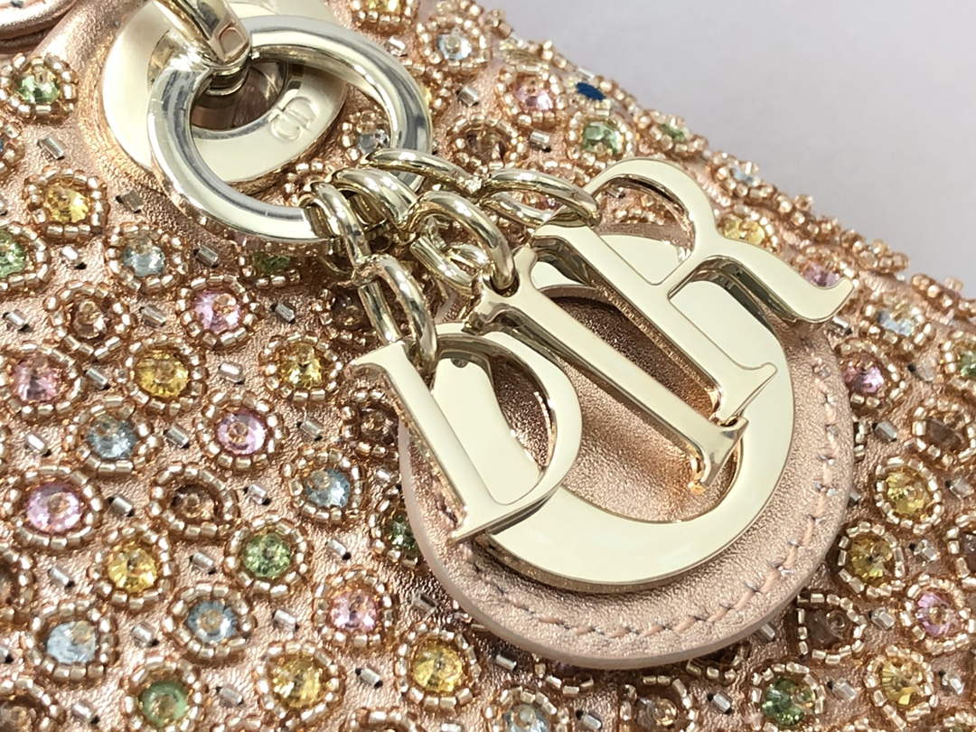 Dior S0856 MICRO LADY DIOR BAG Horizon Gold Metallic Cannage Lambskin With Round Diamond
