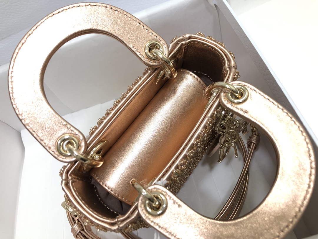 Dior S0856 MICRO LADY DIOR BAG Horizon Gold Metallic Cannage Lambskin With Round Diamond