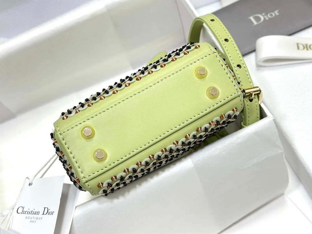 Dior S0856 Micro Lady Dior Bag Horizon Green Metallic Cannage Lambskin embroidery sequins