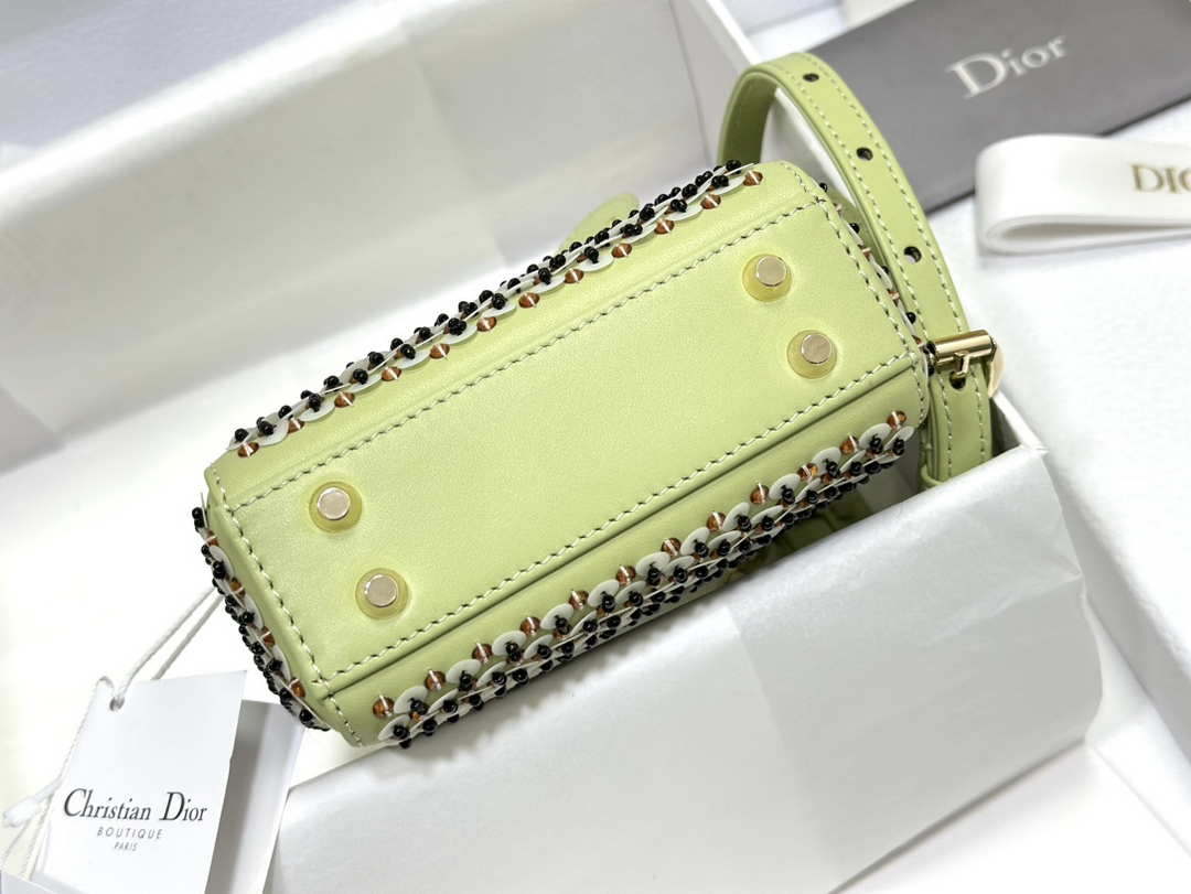 Dior S0856 Micro Lady Dior Bag Horizon Green Metallic Cannage Lambskin embroidery sequins - Default Title - View 4