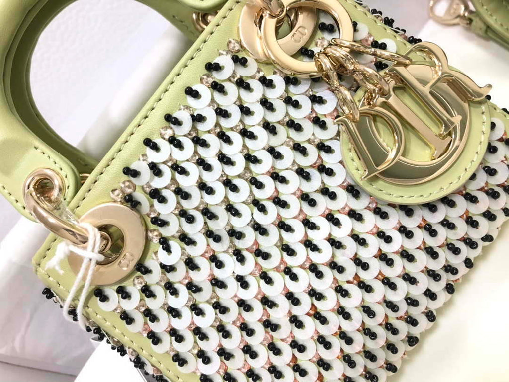 Dior S0856 Micro Lady Dior Bag Horizon Green Metallic Cannage Lambskin embroidery sequins