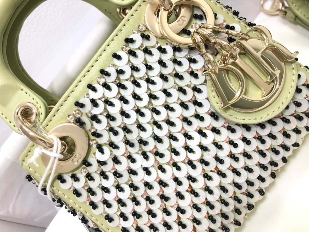 Dior S0856 Micro Lady Dior Bag Horizon Green Metallic Cannage Lambskin embroidery sequins - Default Title - View 5