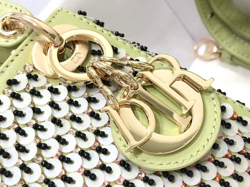 Dior S0856 Micro Lady Dior Bag Horizon Green Metallic Cannage Lambskin embroidery sequins