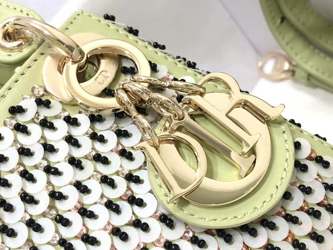 Dior S0856 Micro Lady Dior Bag Horizon Green Metallic Cannage Lambskin embroidery sequins - Default Title - View 6