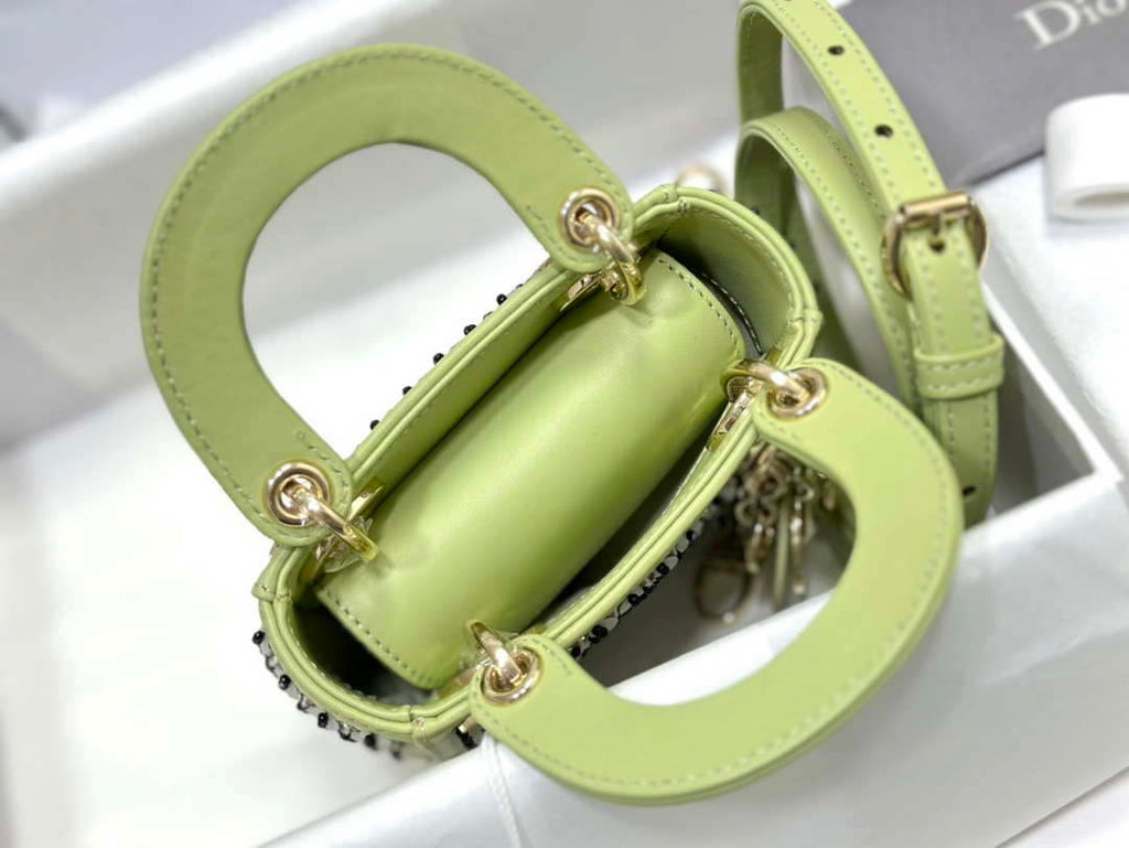 Dior S0856 Micro Lady Dior Bag Horizon Green Metallic Cannage Lambskin embroidery sequins